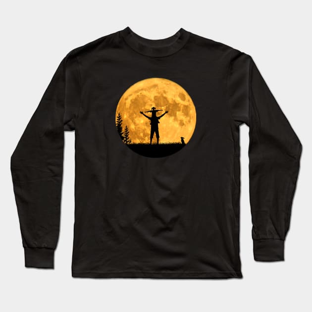 Moon dad father and daughter at full moon night Long Sleeve T-Shirt by BurunduXX-Factory
